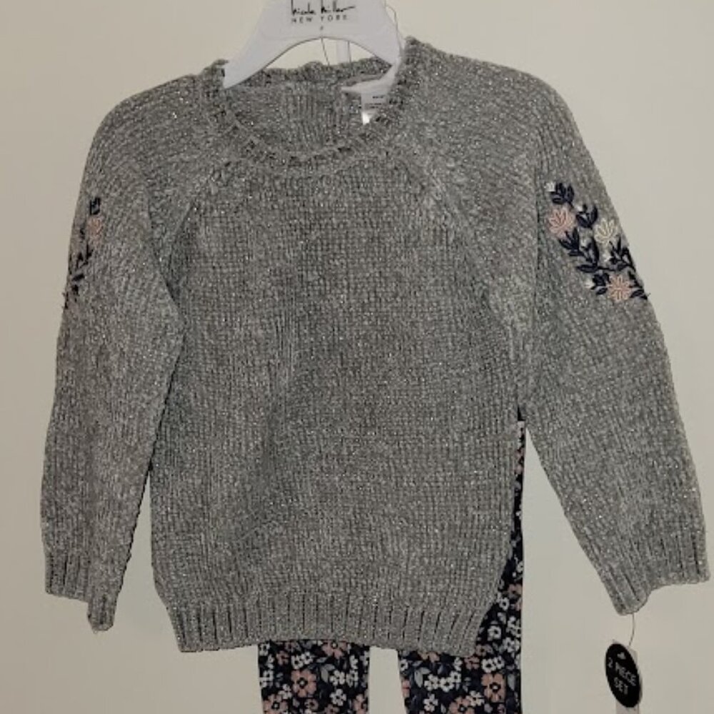 Baby Girl Nicole Miller Sweater and Pant Set, Size 18 months, Gray, Brand New
